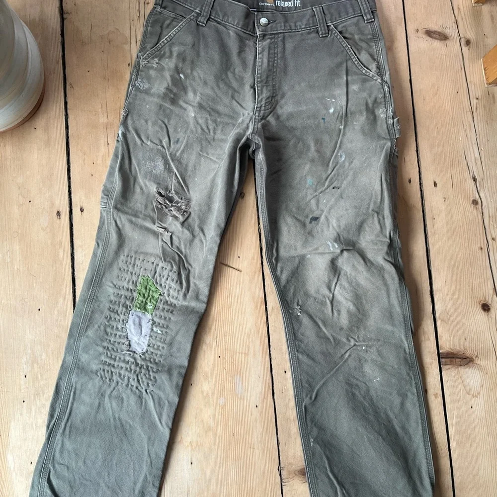 Carhartt Relaxed Fit Faded Olive Green Work Pants - Picture 3 of 12